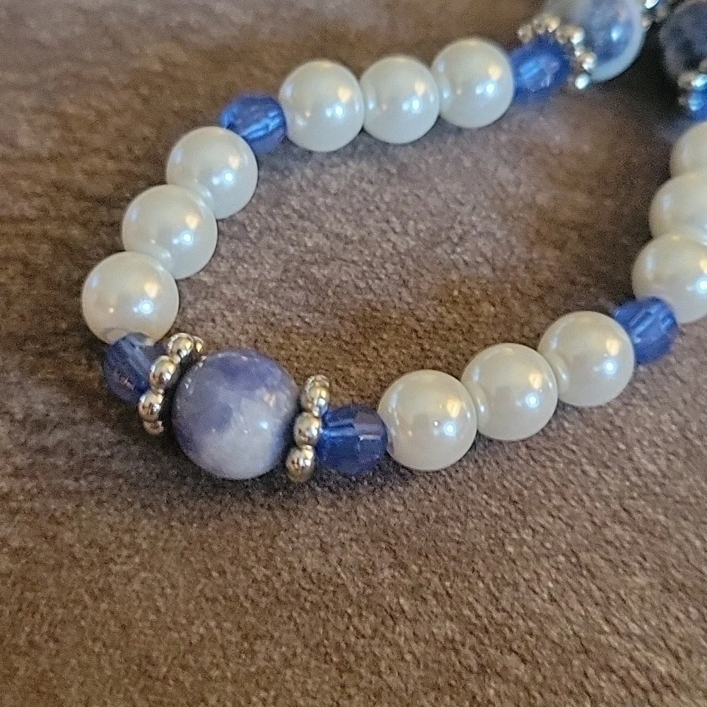 3/$30 Faux Pearl Blue Stone Beaded Bridal Necklace